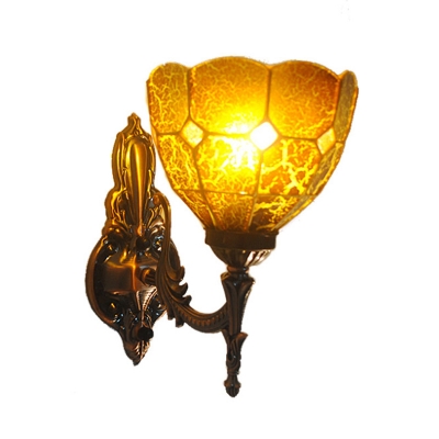 Bowl Wall Lighting Idea Baroque Stained Glass 1 Light Blue/Tan/Gold Sconce Light Fixture for Bedroom