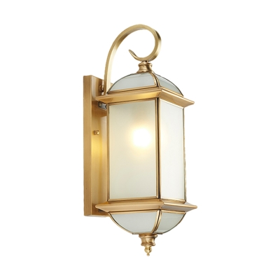 Brass Curly Arm Wall Sconce Classic Single Gold Finish Outdoor Wall Lantern with Frosted Glass Shade