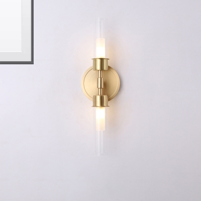 Brass Double Cylinder Wall Mount Light Modern 2 Lights Clear Glass Wall Sconce Kit