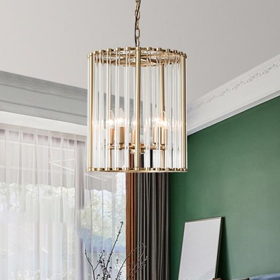 Cage Ceiling Chandelier Modern Crystal 3/5 Bulbs Brass Hanging Pendant Light for Living Room, 10