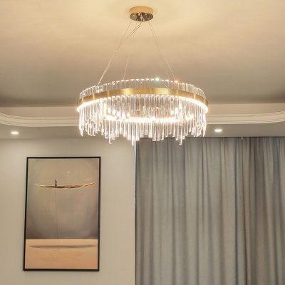Circular Crystal Rod Ceiling Light Fixture Simple Style Bedroom LED Chandelier Lighting, 16