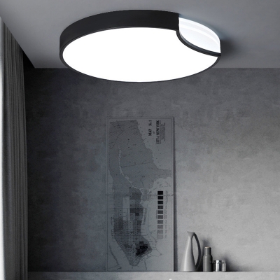 Circular Metal Flush Light Minimalist White/Black LED Ceiling Mounted Fixture, Warm/White Light