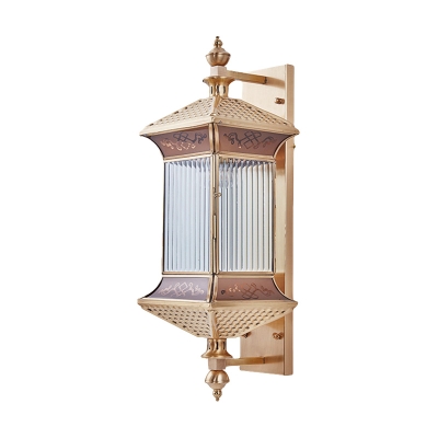 Classic Gold Finish Lantern Sconce Light 1-Light Frosted Glass Wall Mount Lighting