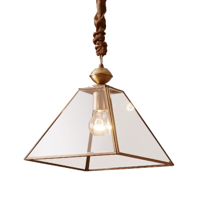 Clear/Frosted Glass Pyramid Ceiling Lamp Minimalist 1 Head Living Room Suspension Pendant Light