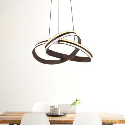 Coffee Twist Chandelier Pendant Light Modernism Metal LED Suspension Light, White/Warm Light