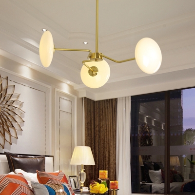 Contemporary Shpere Ceiling Chandelier Opal Glass 3 Heads Hanging Pendant Light in Gold