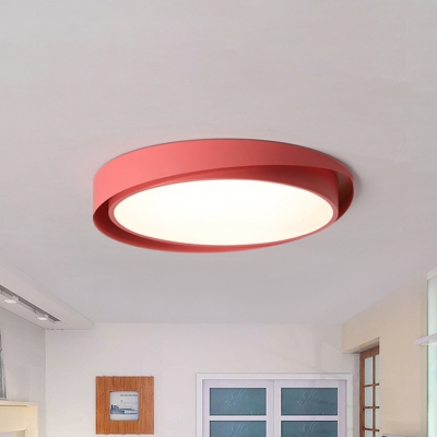 Disk Metal Flush Mount Lighting Macaron Red/Yellow/Blue LED Ceiling Light in Warm/White Light, 16