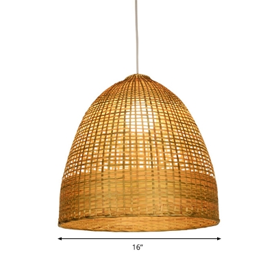 Domed Indoor Pendant Lighting Fixture Bamboo 1 Light Asia Hanging Lamp Kit in Beige