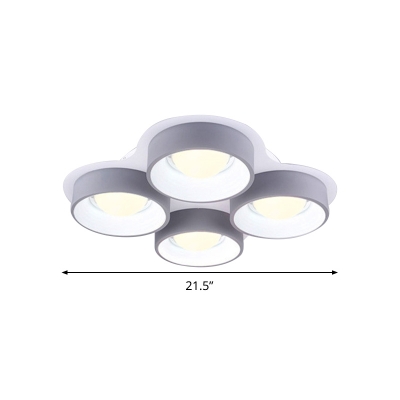 Drum Ceiling Light Fixture Minimalist Metal Gray LED Flush Mount Lighting, 21.5