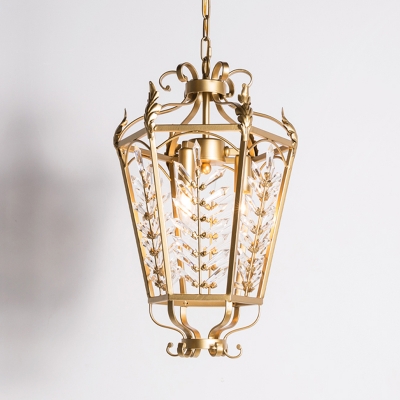 Faceted Crystal Gold Hanging Chandelier Lantern 3 Lights Vintage Down Lighting Pendant