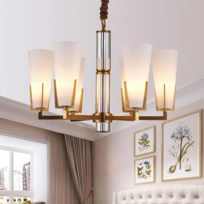 Frosted White Glass Cone Chandelier Lamp Colonial 6/8 Heads Living Room Pendant Light Fixture