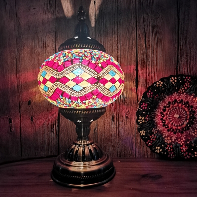 Globe Living Room Table Light Bohemia Stained Glass Single Head Bronze Nightstand Lamp