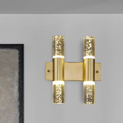 Gold Cylinder Wall Mount Light Fixture Simple Bubble Crystal 1/2/3 Heads Living Room LED Wall Sconce Lighting