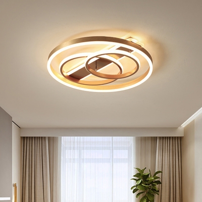 Gold Ring Ceiling Mounted Light Modern Acrylic LED Flush Light Fixture in Remote Control Stepless Dimming/Warm/White Light