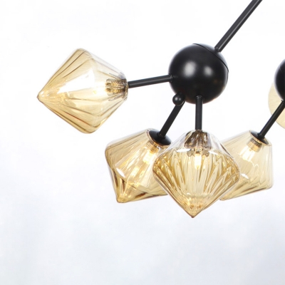 Industrial Diamond Amber/Clear Glass Chandelier Light Fixture 3/9/12 Heads Pendant Lighting with Sputnik Design, 13