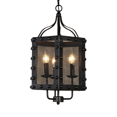 Iron Faceted Frame Ceiling Chandelier Vintage Style 3 Lights Black Hanging Lamp Kit