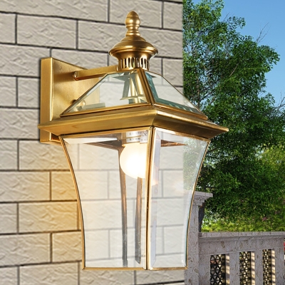 Lantern Outdoor Wall Sconce Traditional Metal 1 Bulb Gold Wall Lighting Fixture