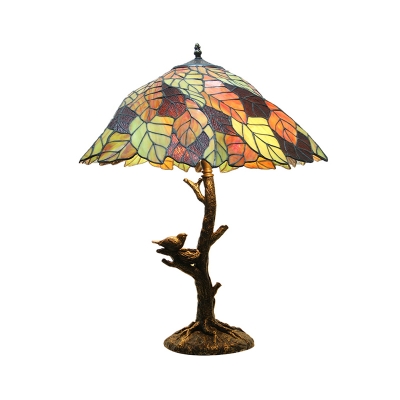 Leafy Stained Glass Reading Lamp Tiffany 1 Light Brass Task Lighting for Reading Room