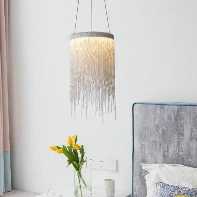 LED Circular Chandelier Lighting Rustic White Metal Hanging Pendant Light for Dining Room