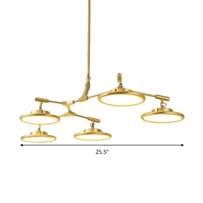 Metal Disc Chandelier Lamp Postmodern 3/5 Heads Gold Pendant Light Fixture in Warm/White Light