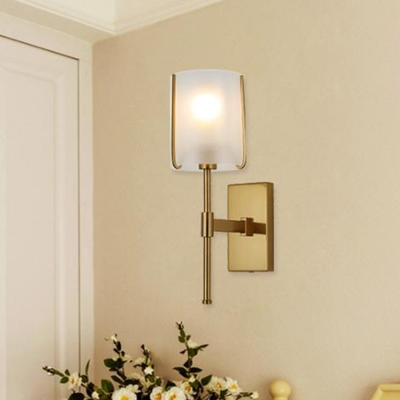 Metal Gold Wall Mount Lighting Straight Arm 1 Bulb LED Minimalism Wall Sconce with Frosted Glass Shade