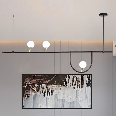 Metal Linear Island Light Minimalism 3 Bulbs Black Pendant Lighting Fixture for Dining Room