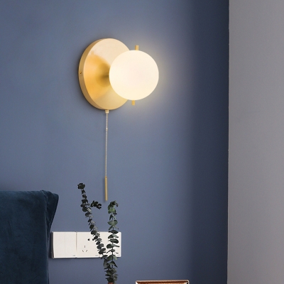 Minimalism 1 Bulb Wall Lamp Gold Ball Sconce Light Fixture with Opal Frosted Glass Shade
