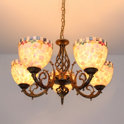 Mosaic Chandelier Light Mediterranean Hand Cut Glass 3/5/9 Lights Beige Suspension Lighting Fixture for Living Room
