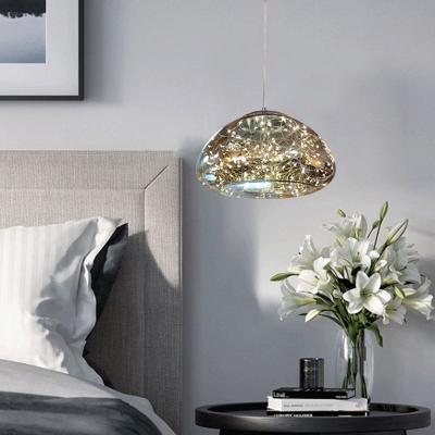 Mushroom Ceiling Lighting Contemporary Smoked Glass LED Bedroom Hanging Pendant Light