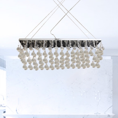 Nickel Rectangle Hanging Ceiling Light Contemporary Crystal Ball 6/9 Heads Chandelier Light