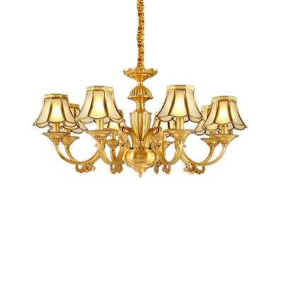 Opal Frosted Glass Wide Flare Chandelier Lighting Colonial 3/8 Heads Ceiling Pendant Light in Gold