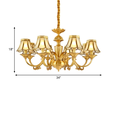 Opal Frosted Glass Wide Flare Chandelier Lighting Colonial 3/8 Heads Ceiling Pendant Light in Gold