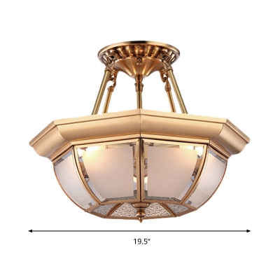 Opal Glass Brass Ceiling Flush Bowl 3/4 Heads Traditionalist Semi Flush Mount Chandelier for Dining Room, 14