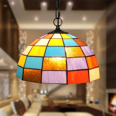 Orange Glass Domed Shaped Hanging Light Kit Baroque 1 Light Bronze Suspension Pendant for Living Room