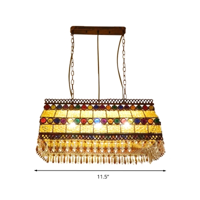Rectangle Crystal Beaded Chandelier Lighting Tailand Style 3 Heads Dining Room Pendant Light in Yellow