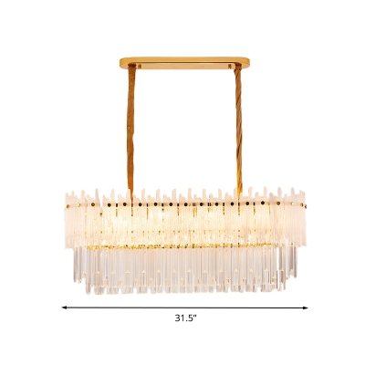 Rectangle Island Lighting Contemporary Clear Crystal 9 Lights Hanging Light Fixture for Living Room
