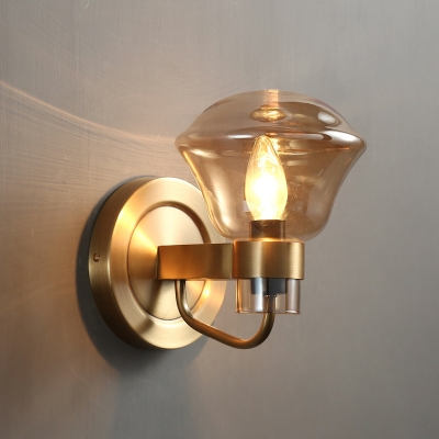 Retro Style 1 Bulb Wall Sconce Brass Bell Wall Mounted Light Fixture with Smoke Gray/Amber Glass Shade