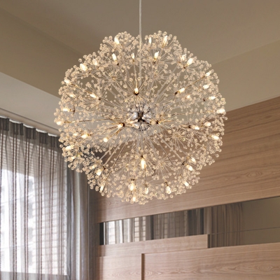 Sputnik Dining Room Chandelier Lighting Crystal 24/32 Lights Modern Style Hanging Light Fixture in Silver