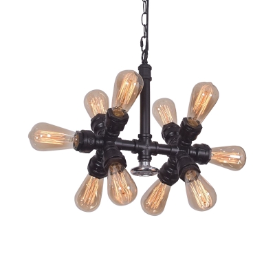 Sputnik Metallic Pendant Ceiling Light Industrial Style 10 Lights Black Finish Chandelier Lamp for Restaurant