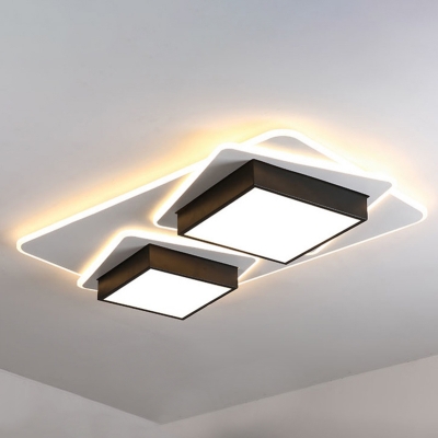 Square Acrylic Flush Mount Light Fixture Simple Black LED Ceiling Lamp in Warm/White Light