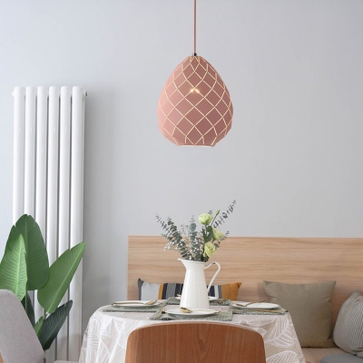 Teardrop Metal Pendant Lamp Contemporary 1 Light Pink/Yellow/Blue Hanging Lamp Kit for Dining Room