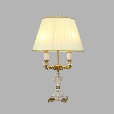 Traditionalist Candlestick Nightstand Light 4 Bulbs Translucent Crystal Table Lamp in Beige