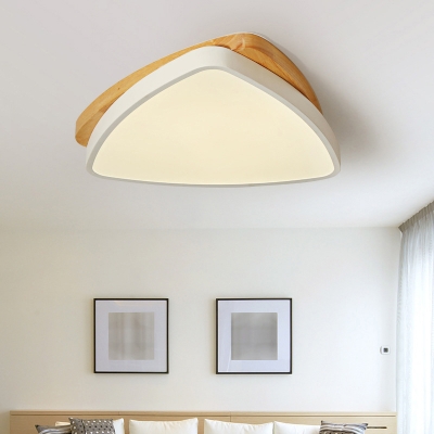Triangle Bedroom Ceiling Mounted Light Wood Minimalist LED Flush Mount Lamp in White