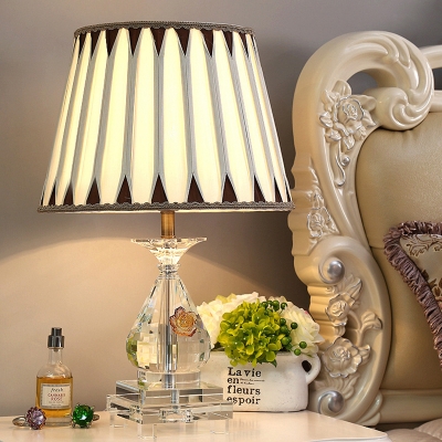 Vase Crystal Table Light Retro Single Bulb Bedroom Nightstand Lamp in White with Gathered Empire Shade