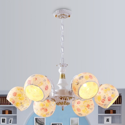 White 3/5/6 Lights Chandelier Lamp Mediterranean Stained Art Glass Sphere Suspension Pendant Light