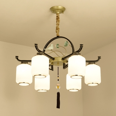 White Glass Black and Gold Pendant Chandelier Lantern 6/8/10 Lights Traditional Ceiling Hang Fixture for Living Room