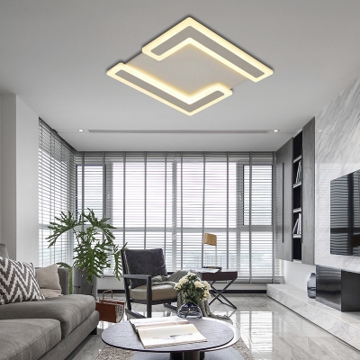 White Square Flush Mount Lamp Contemporary Acrylic LED Ceiling Light Fixture in Warm/White Light