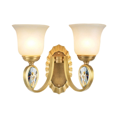 1/2-Light Wall Mounted Lamp with Bell Shade White Glass Modernism Stylish Indoor Wall Lighting in Brass