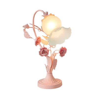 1 Bulb Bell Table Lamp Traditional Pink Frosted White Glass Night Light for Bedroom