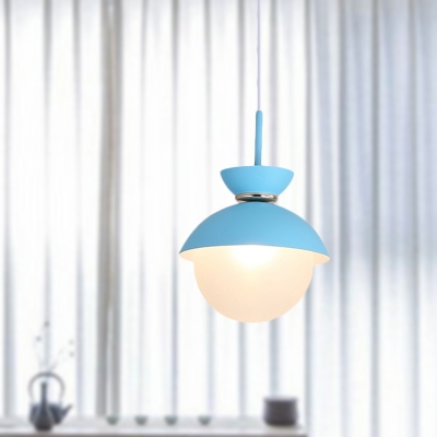 1 Light Dining Room Hanging Light Macaron Gray/Blue/Pink Pendant Light with Globe Frosted Glass Shade
